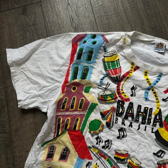 Vintage 80s Retro AOP Brazil Graphic Vacation Novelty Shirt - Picture 2 of 7